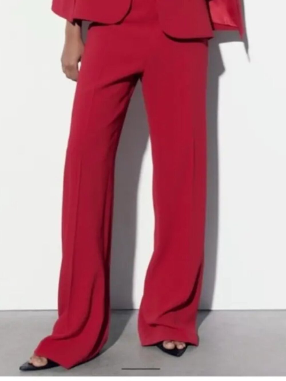 Zara Vivid Red High Waisted Wide Leg Pants Size L